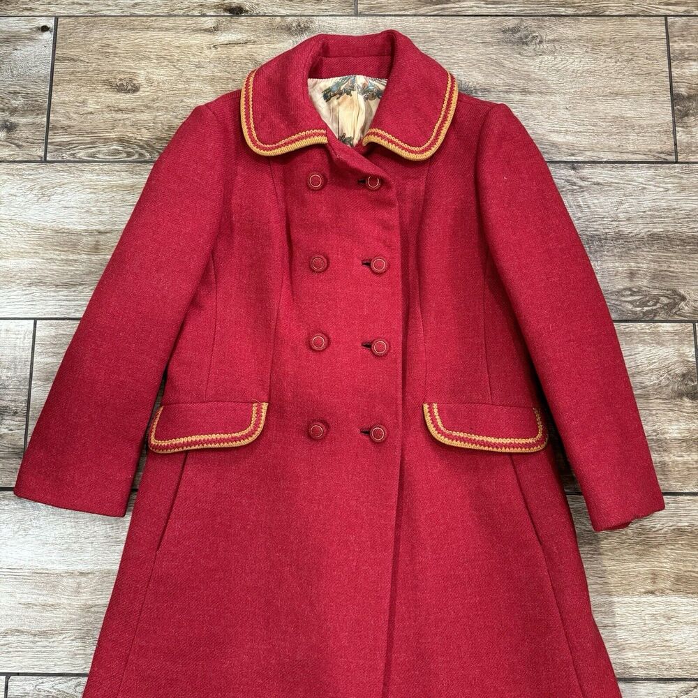 Vintage Red Wool Double Breast Coat Lined 1950s 1960s - Picture 3 of 15